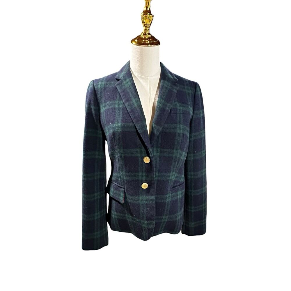 J. Crew Schoolboy Blazer Jacket Plaid Green Blue women’s 6 Preppy twee coastal